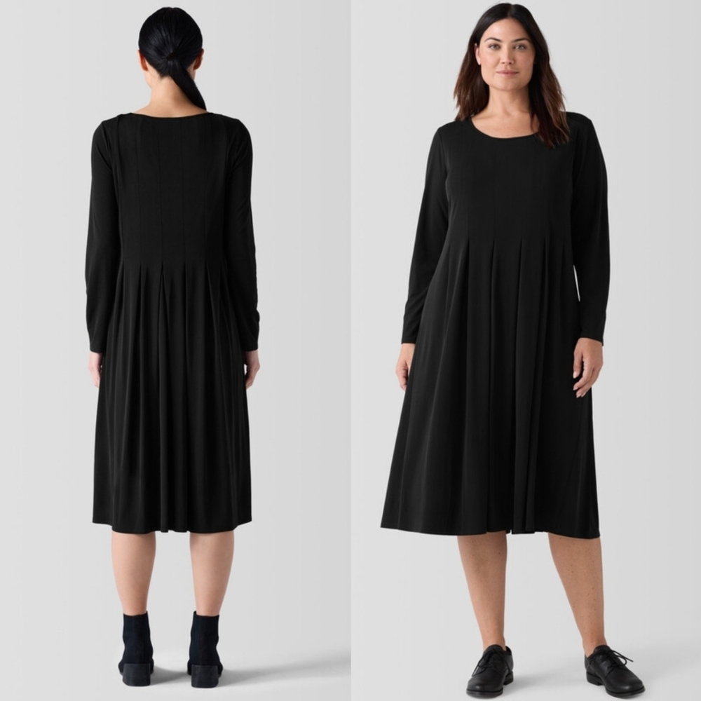 Eileen Fisher Silk Stretch Jersey Scoop Neck Black Dress Sz XL Retail $388 - Picture 2 of 9